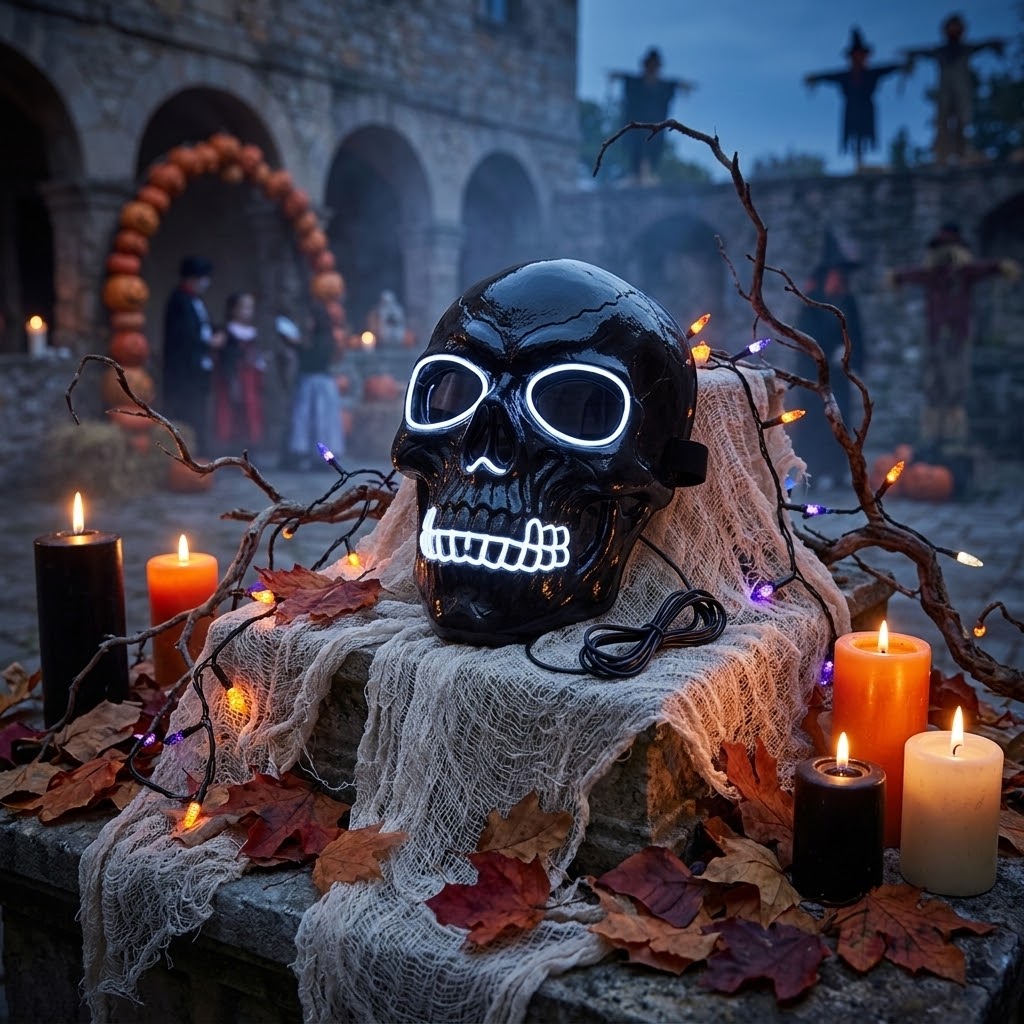 Leuchtende LED-Totenkopfmaske für Halloween
