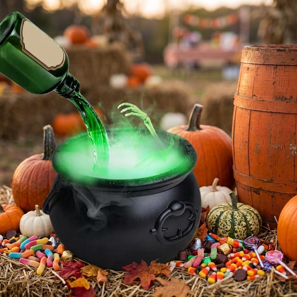 Leuchtender Hexenkessel für Halloween