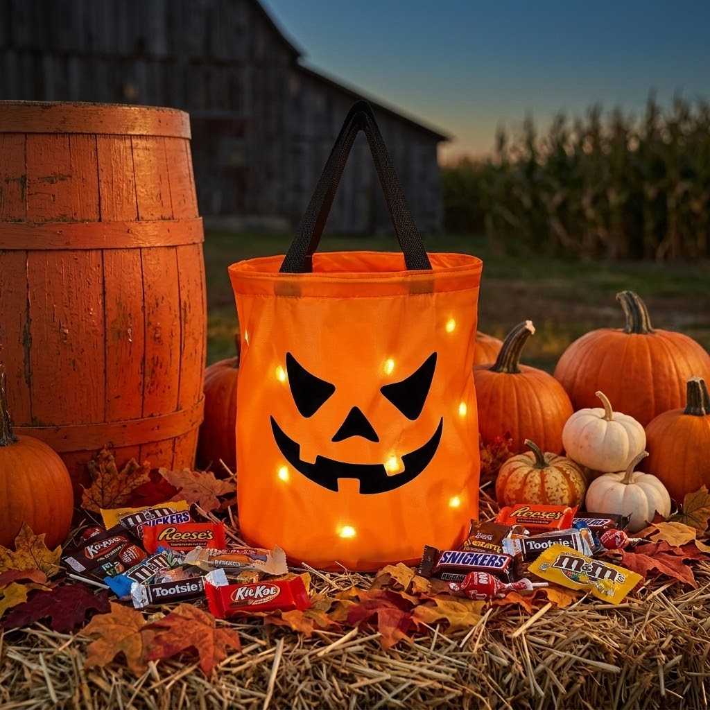 Leuchtender Halloween-Kürbis-Korb